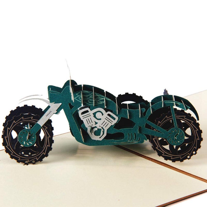 ENJOYPRO Motorcycle Pop Up Card, 3D Laser Cut Birthday Card for Father, Pack of 1 - Image 1